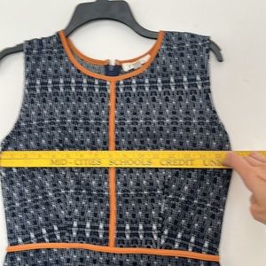 Vintage sleeveless dress, navy and burnt orange trim